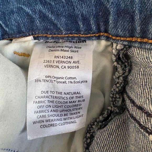 Reformation Daria Ultra High Rise Denim Maxi Skirt Blue Organic Cotton Size 26 - Picture 5 of 7